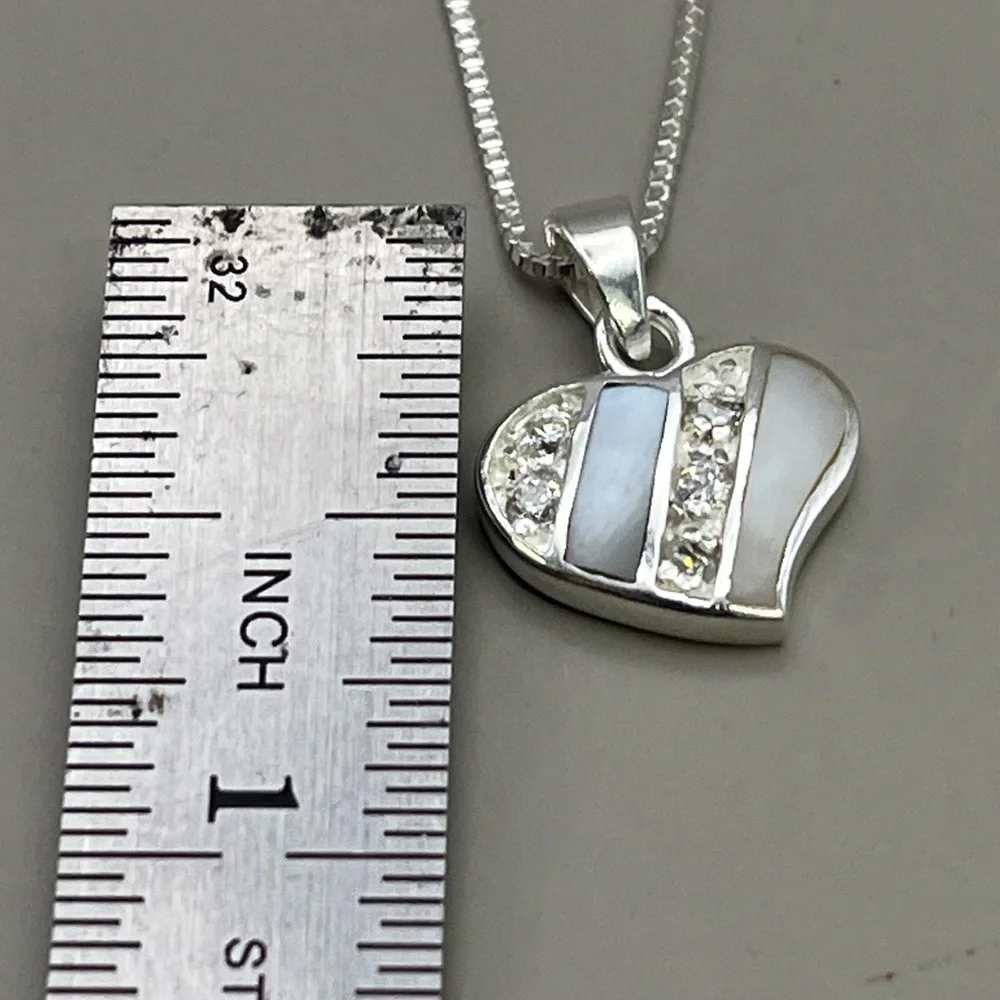 Contemporary Sterling Silver Gray and Blue Heart Necklace with Crystals